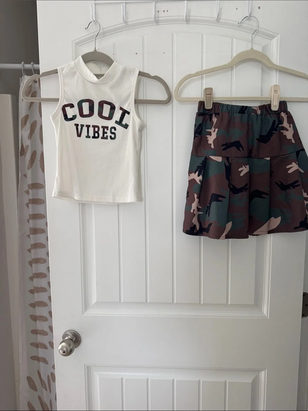 SHEIN White Tank Top and Green Camo Skirt Set